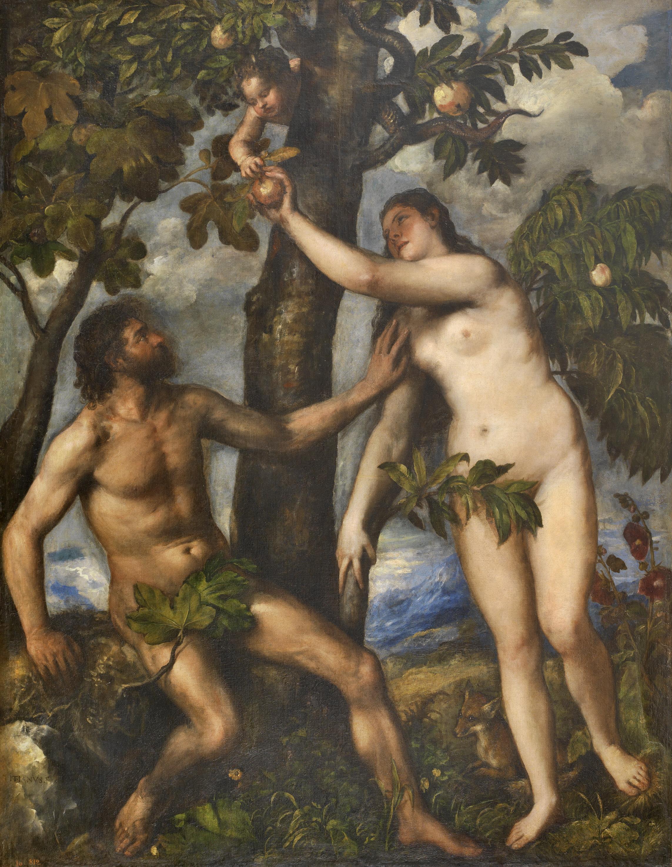 Adán y Eva en el Paraíso terrenal. Tiziano